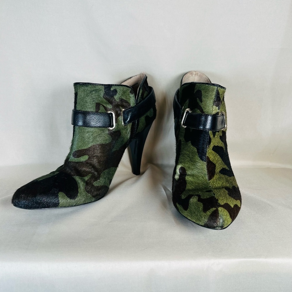 Nine West Green and Black Camouflage Heeled Boots - Picture 3 of 9